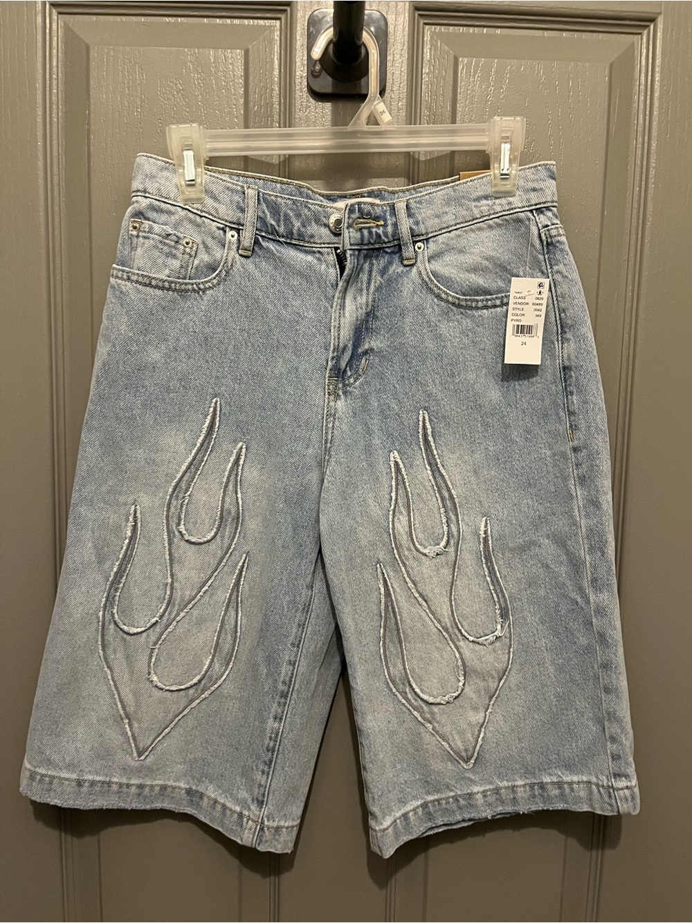 PacSun Light Blue Denim Flame Appliqué Shorts